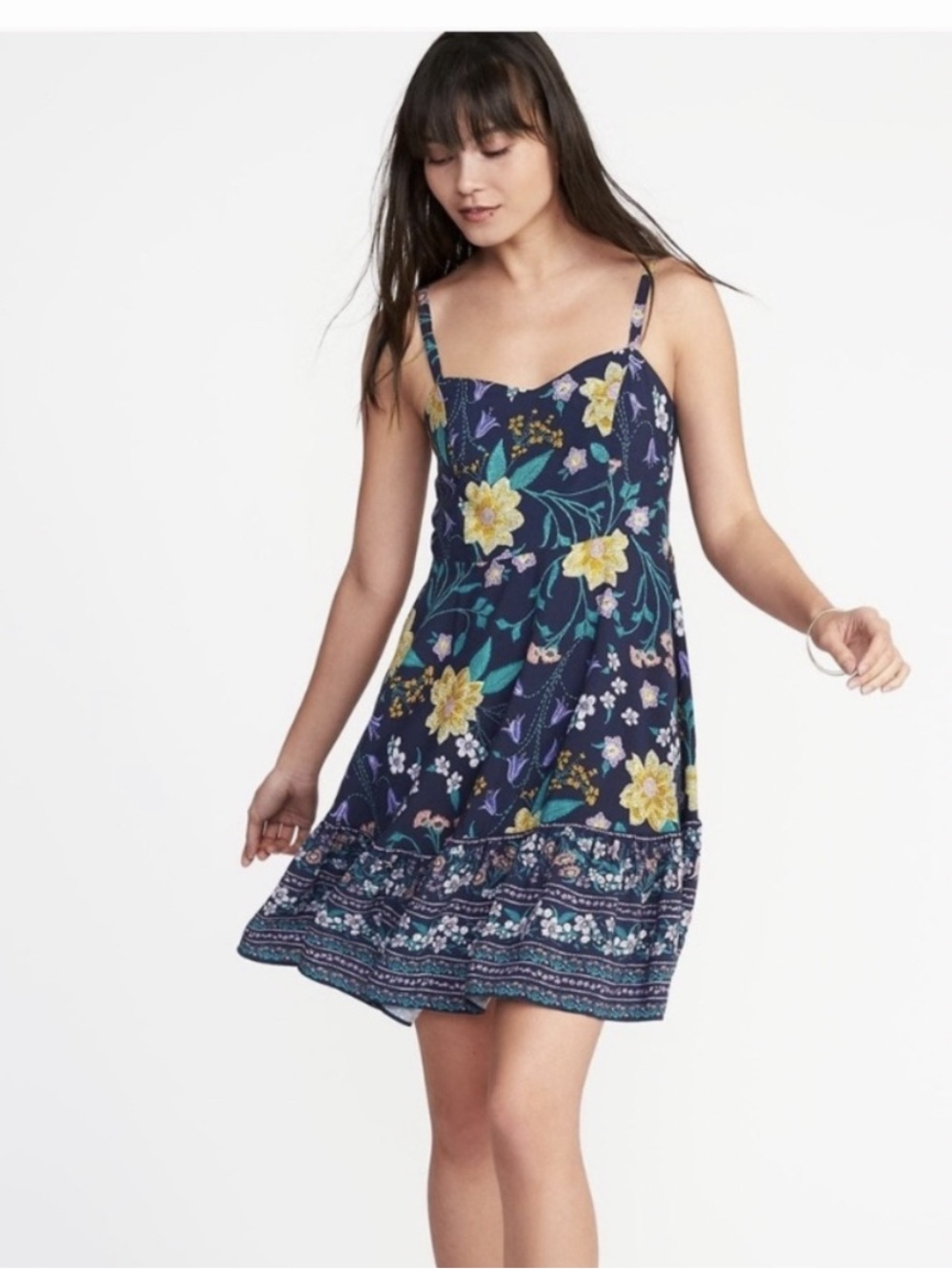 Old Navy Navy Floral Spaghetti-Strap Dress